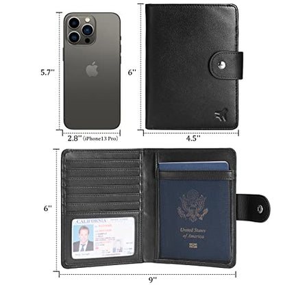 Polare Luxury RFID Blocking Leather Passport Holder Travel Wallet For Men and Women (Black(Snap Version)) - color: Black(Snap Version)