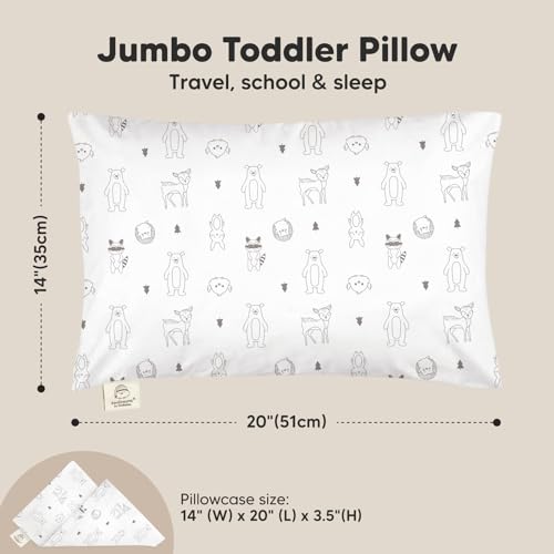 KeaBabies Organic Toddler Pillow with Pillowcase, Jumbo 14X20 - Soft Cotton Toddler Pillows for Sleeping - Machine Washable - Perfect for Travel, Toddler Bed Set (KeaFriends) - color: Keafriends