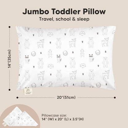 KeaBabies Organic Toddler Pillow with Pillowcase, Jumbo 14X20 - Soft Cotton Toddler Pillows for Sleeping - Machine Washable - Perfect for Travel, Toddler Bed Set (KeaFriends) - color: Keafriends