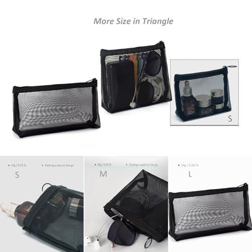 patu Widened Mini Zipper Mesh Bags, Size S, 5" x 4" x 2", 5 Pieces, Beauty Makeup Lipstick Cosmetic Accessories Organizer, Small Travel Kit Storage Pouch, Black - size: S, Widened (5" x 4" x 2", 5 pcs)