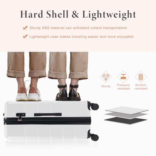 Sweetcrispy 24 Inch Checked Luggage, ABS Lightweight Rolling Hard Shell Suitcase with Smooth Spinner Wheels, Built-in TSA Lock, Durable Travel Suitcase for Business and Vacation Trip, White - color: White, size: 24 Inch