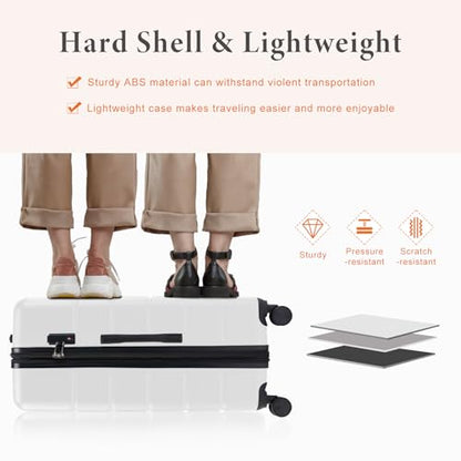 Sweetcrispy 28 Inch Checked Luggage, ABS Lightweight Rolling Hard Shell Suitcase with Smooth Spinner Wheels, Built-in TSA Lock, Durable Travel Suitcase for Business and Vacation Trip, White - color: White, size: 28 Inch