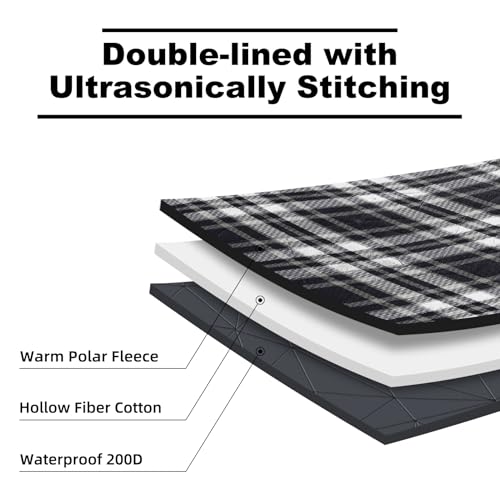 Large Outdoor Waterproof Blanket Extra Thick Fleece Stadium Blanket for Camping, Car, Pet, Picnics - Windproof, Wearable, Machine Washable 80" x 58" (Black Check) - color: Black Check