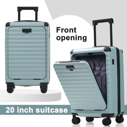 Merax Luggage Sets Front Opening, 3 Piece Hardshell Suitcase with Spinner Wheels and Bags,Lightweight Carry on Luggage with USB Port and Cup Holder,20+24+28,Light Blue - color: Light Blue, style: Front Open-20/24/28