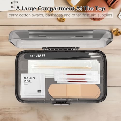 FYY Weekly Pill Organizer with Labels,8 Compartments Travel Daily Pill Case Airtight Moistureproof Large Pill Box to Hold Vitamins, Fish Oil, Supplements,Cotton Swab and Bandages-Black - color: Black