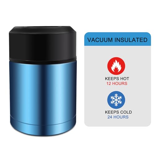 28oz Soup Thermos, Stainless Steel Thermos for Hot Food, Wide Mouth Food Thermos Jar, Insulated Lunch Container Leak Proof Vacuum Thermal Flask (blue) - color: blue-28oz