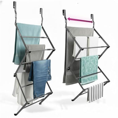 BLACK+DECKER Over The Door Expandable Telescopic Drying Rack, Clothes Organizer, Towel Hanger, Laundry, Collapsible, Gray - color: Gray
