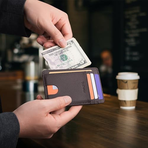 Buffway Slim Minimalist Front Pocket RFID Blocking Leather Wallets for Men and Women - Galaxy Coffee - color: Galaxy Coffee