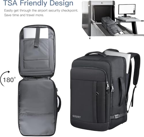 Gieury Carry On Backpack, 50L Travel Backpack, Luggage Backpack TSA Flight Approved Laptop Backpack for Men & Women, Large Expandable 40L Daypack Lightweight Business Weekender Bag, Black - color: Black, size: 2X-Large(20"x14"x10")
