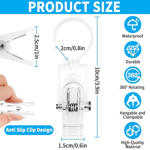VinBee 20 PCS Laundry Hooks with Clips Super Strong Plastic Home Travel Swivel Hanging Hanger Closet Organizer Clamps Socks Boot Bras Towels for Bathroom Wardrobe Kitchen Office - 4.3 Inches (Clear) - color: Clear