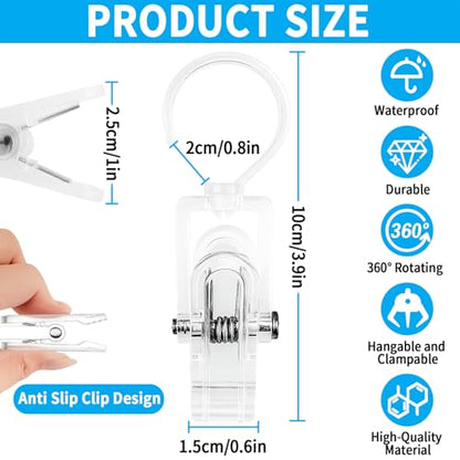VinBee 20 PCS Laundry Hooks with Clips Super Strong Plastic Home Travel Swivel Hanging Hanger Closet Organizer Clamps Socks Boot Bras Towels for Bathroom Wardrobe Kitchen Office - 4.3 Inches (Clear) - color: Clear