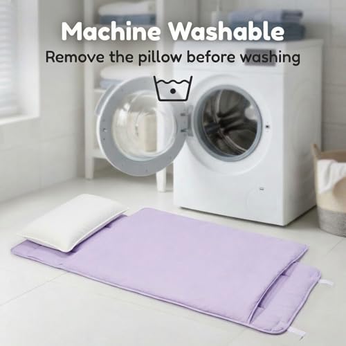 EVERYDAY KIDS Nap Mat with Removable Pillow - Lavender - Carry Handle with Straps Closure, Rollup Design, Soft Microfiber for Preschool, Daycare, Travel Sleeping Bag - Ages 3-6 Years - color: Purple