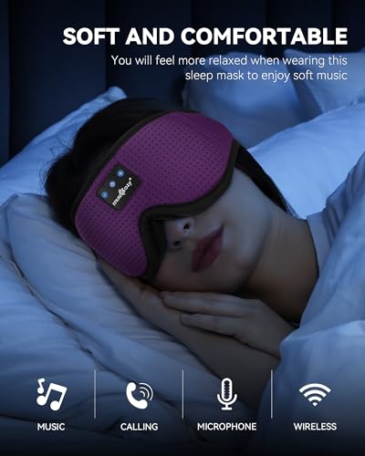 MUSICOZY 3D Sleep Headphones Mask Sleeping Headphones for Side Sleepers Eye Mask, Wireless Bluetooth Headband Headphones Cool Gadgets Unique Gifts(Purple) - color: Light Purple