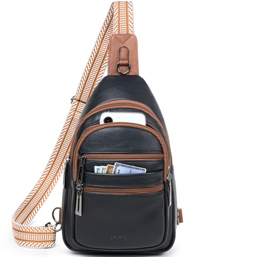 Leresas Sling Bag for Women Crossbody Fanny Cross Body Handbag Sling Purse Vegan Leather Trendy Gifts Travel Shoulder Bag Anti Theft Brown/Black - color: Brown/Black
