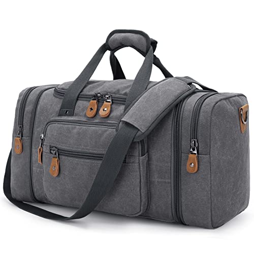 Gonex Canvas Duffle Bag for Travel, 60L Duffel Overnight Weekend Bag (Gray) - color: Grey, size: X-Large-60L (Without Shoe Compartment)
