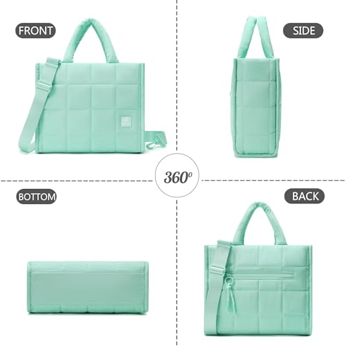 Quilted Crossbody Bags for Women,Puffer Weekender Overnight Bag,Purse Handbag Organizer,Small Tote Bags Shoulder Bag - color: Mint Green