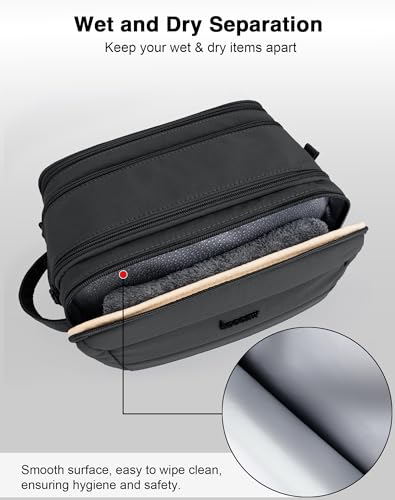 Toiletry Bag for Men & Women, Cruise Ship Travel Essentials, Shaving Dopp Kit with Dry and Wet Separation, Water-resistant Bathroom Cosmetic Organizer Bag, Makeup Accessories with Trolley Belt, Black - color: Black