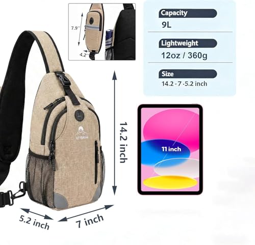 Sling Backpack for Women & Men, Crossbody Travel Bag with Water Bottle Holders, 17 Pockets, Quick-Access Phone Pocket, Hidden Security Pocket, Fits 11" Tablet, for Daily Carry, Travel, Theme Parks - color: K-desert