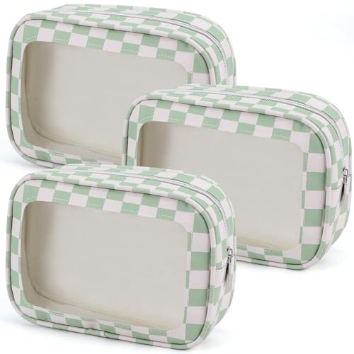 YOPCDJ 3PCS Clear Toiletry Bag,TSA Approved Travel Makeup Pouch with Zipper for Cosmetics and Toiletries，Diaper Bag Organizer Pouch Set,Women's Purse Organizer and Clear Car Bag - color: Green, size: 3pcs