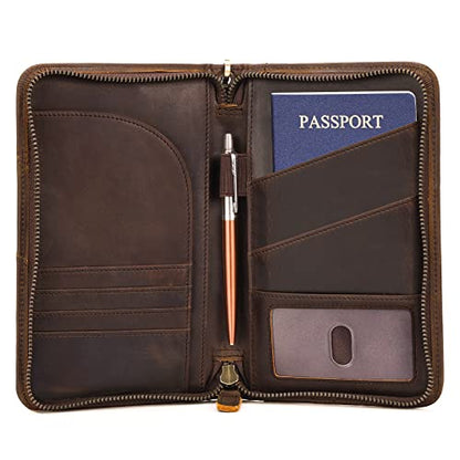 Polare Full Grain Leather Passport Holder With YKK Zipper RFID Blocking Travel Document Organizer Ticket Holder Cover Case Holds 2 Passports (Dark Brown) - color: Dark Brown