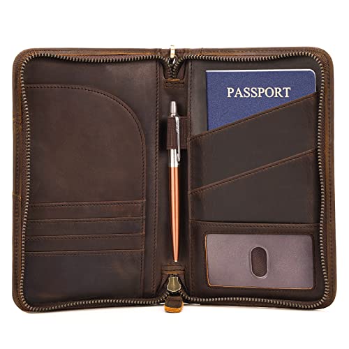 Polare Full Grain Leather Passport Holder With YKK Zipper RFID Blocking Travel Document Organizer Ticket Holder Cover Case Holds 2 Passports (Dark Brown) - color: Dark Brown