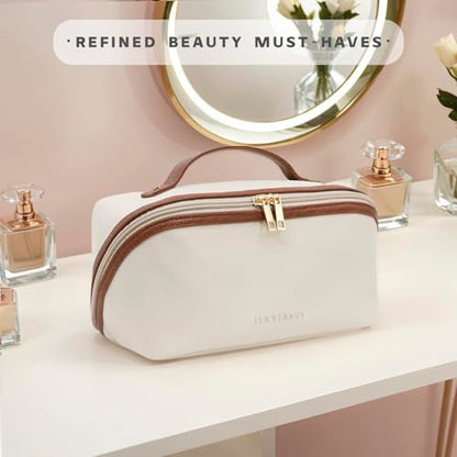 Travel Makeup Bag – Large Cosmetic Organizer with Waterproof Nylon, Smooth Double Zipper & Tear-Resistant Lining, Toiletry Pouch for Women (Beige) - color: 05-Beige