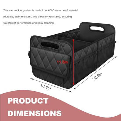 Sun Walker Car Trunk Organizer, Collapsible Auto Storage Box Cargo Organizer with Reinforced Handle, Multi-Pocket Waterproof Oxford Container for Sedan Truck SUV, Car Accessories