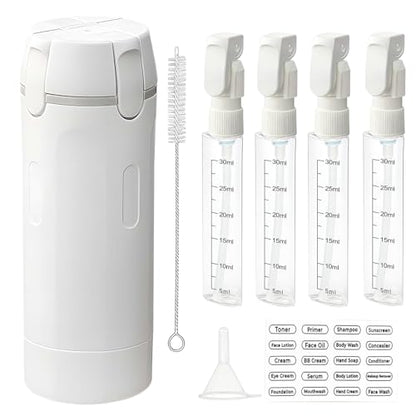 4 in 1 Travel Dispenser Bottles Refillable,Travel Shampoo and Conditioner Bottles，No Spill Space Saving Compact,for Vacation Business Trip(White - color: white