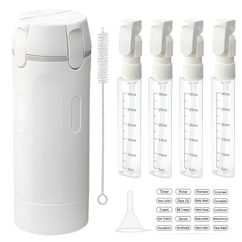 4 in 1 Travel Dispenser Bottles Refillable,Travel Shampoo and Conditioner Bottles，No Spill Space Saving Compact,for Vacation Business Trip(White - color: white