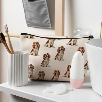 Cavalier King Dog Makeup Bag, Cavalier King Lovers Gifts Cosmetic Bag for Women, Dog Mom Lovers Owner Gifts for Women Christmas, Pet Lover Gift Zipper Travel Makeup Pouch for Purse - color: cavalier king