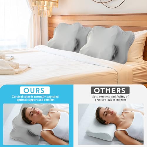 Hahafelt Cooling Cervical Neck Pillowcase Cover (Only Pillow Case) Ergonomic Pillowcase with Zipper Breathable Contour Pillow Cover for Side Back Stomach Sleepers(Gray,Queen Size) - color: Gray, size: Queen
