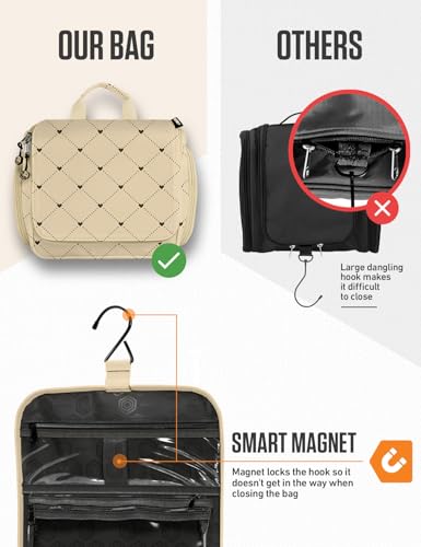 VENTURE 4TH Hanging Travel Toiletry Bag for Women & Men – Large Toiletry Organizer with 17 Compartments, Removable TSA Pouch, Travel Wash Bag for Toiletries, Makeup & Shaving Kit (Beige Diamonds) - color: Beige Diamond