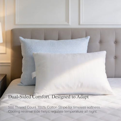 Blue Ridge Home Fashions Luxury Hotel Quality Cooling Pillows Queen Size Set of 2, Soft Medium 500 Thread Count Damask Stripe Embroidered 100% Cotton Cover, Down Alternative - size: Queen Size Set of 2