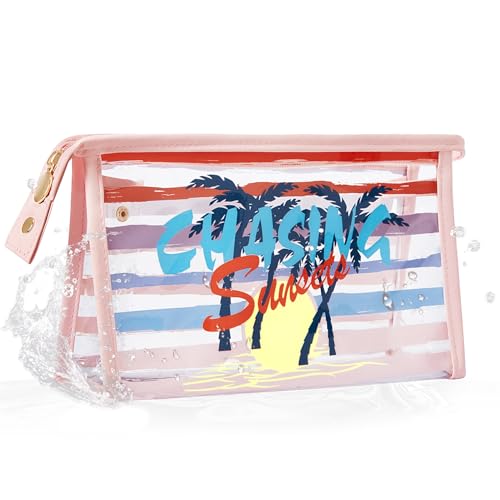 COSHAYSOO Sunscreen Bag Clear Makeup Toiletry Pouch Beach Vacation Essentials for Women Teen Girls Trip Gifts Summer Pool Travel Must Have Accessories Waterproof Stuff - color: Multi-Chasing Sunsets