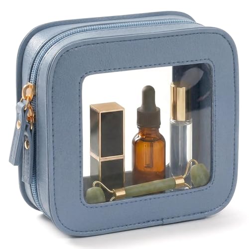 LETGO Clear Makeup Bag Small, Mini Travel Toiletry Bag Cosmetic Bags Organizer, TSA Approved Makeup Case Pouch with Zipper, Car Essentials for Women Men (Square, Blue) - color: Blue, style: Square