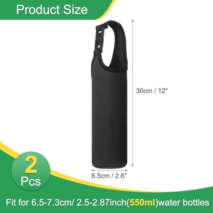 uxcell 2pcs Neoprene Carrier Water Bottle Sleeve, 15.5-20oz Insulated Water Glass Bottle Carrier Bag Collapsible Drink Bottle Sleeve Cover Holder with Handle, Black - color: Black