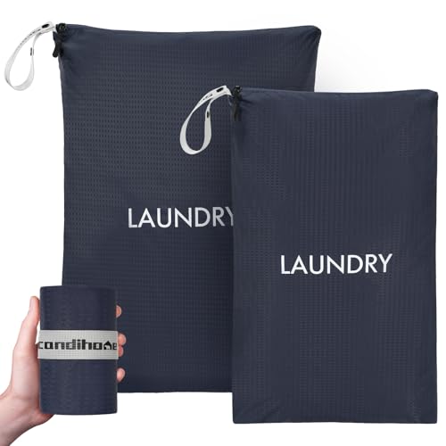 Travel Laundry Bag (2 Pcs - Large + Small) - Foldable Waterproof Washable Wet Dry Bag for Gym, Swimming, Yoga, and Workout Perfect for Dirty Clothes, Bathing Suits, Travel Accessories - Navy Blue - color: navy blue, size: L+M (2 Pcs) – 23.6"×17.7" + 21.7"