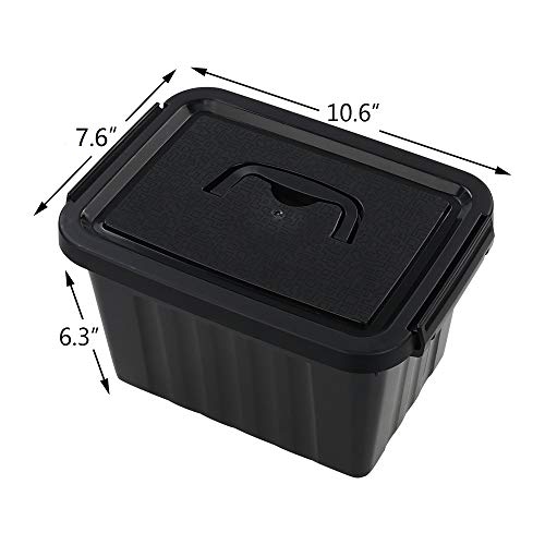 6 Quart Black Plastic Storage Latching Box Bin with Handles, 6 Packs - color: Black