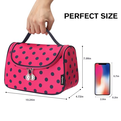 Yeiotsy Travel Cosmetic Bag for Women – Polka Dot Makeup Bag Organizer & Hanging Toiletry Bag - color: Rose Red