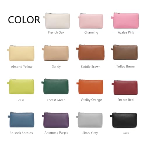 30 Color PU Faux Leather Travel Toiletry Bag for Women, Mini Cosmetic Pouch Organizer with 2 Dividers, Easy Clean Makeup Bag for Purse, Gift Idea (PU Faux Leather/Grass) - color: PU/Grass