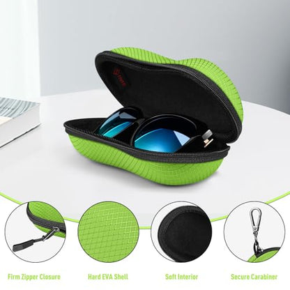 FINTIE Sunglasses Case, Hard EVA Shell Shockproof Sport Glasses Case with Metal Carabiner Travel Zipper Eyeglasses Holder - color: Emerald Green