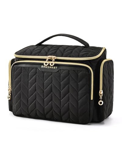 BAGSMART Travel Toiletry Bag, Large Wide-open Travel Bag for Toiletries, Makeup Cosmetic Travel Bag with Handle-Black - color: Black