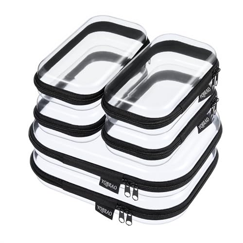 6 Pack Black Clear Hard Shell Beauty Organizer (2M+4S), 1.2mm Heavy Duty Crush-Proof Cosmetic Case, Reinforced YKK Zippers, Stadium Approved Security Bag for Skincare & Electronics, Multi-Size Set - color: Black, size: 6 Pack (2M+4S)