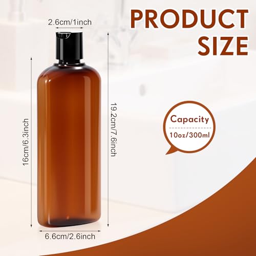 Domensi 24 Pcs Plastic Bottle Squeeze Containers with Disc Cap Travel Bottles Reusable Empty Toiletries Shampoo Containers Refillable Travel bottles for Shampoo Lotions (10oz,Brown) - color: Brown, size: 10oz