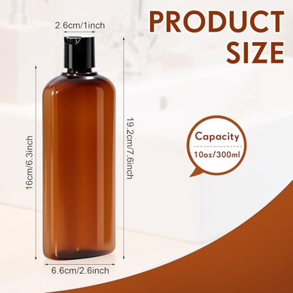 Domensi 24 Pcs Plastic Bottle Squeeze Containers with Disc Cap Travel Bottles Reusable Empty Toiletries Shampoo Containers Refillable Travel bottles for Shampoo Lotions (10oz,Brown) - color: Brown, size: 10oz