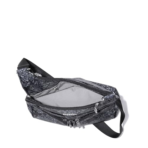 Baggallini Crossbody Travel Bag 11x8.5 Lightweight Water-resistant Nylon Handbag - color: Black Hydrangea