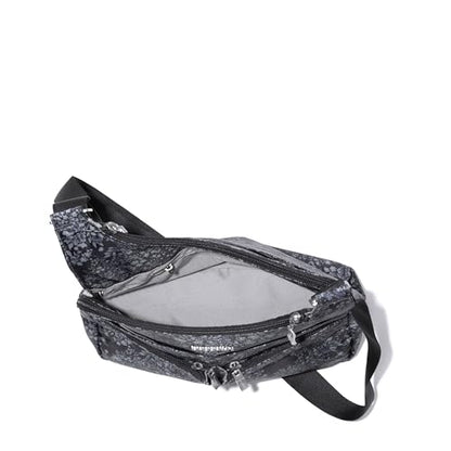 Baggallini Crossbody Travel Bag 11x8.5 Lightweight Water-resistant Nylon Handbag - color: Black Hydrangea