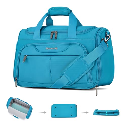 Hanke Foldable Underseat Carry On luggage Bag, Travel Tote Bag for Women & Men, Personal Item Travel Bag Softside Lightweight Luggage Bags for Travel Flight Crew Overnight Weekender.(Caribbean Blue) - color: Caribbean Blue, size: Underseat Carry On