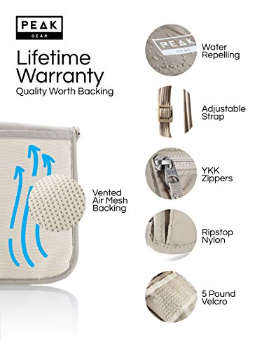 Peak Gear RFID Neck Wallet - The Original Travel Pouch with Adjustable Crossbody Strap + Theft Protection and Lost & Found Service | Beige - color: Beige (Neck Wallet)