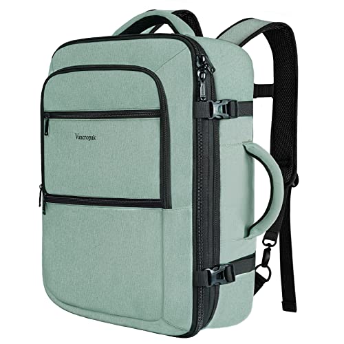 Vancropak Travel Bag, Large 40L Carry on Backpack Airline Approved Expandable Suitcase Daypack, Water Resistant Travel Backpack Overnight Lightweight Luggage Weekender Bag for Flight Men Women, Cyan - color: Green, size: X-Large